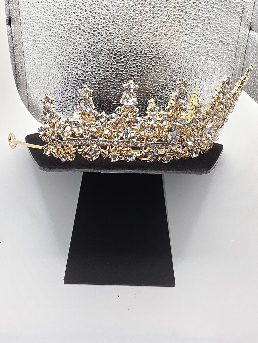Gold Crystal Crown  Pageant Bridal Quinceañera  Sparkling Rhinestone Tiara - Picture 4 of 13